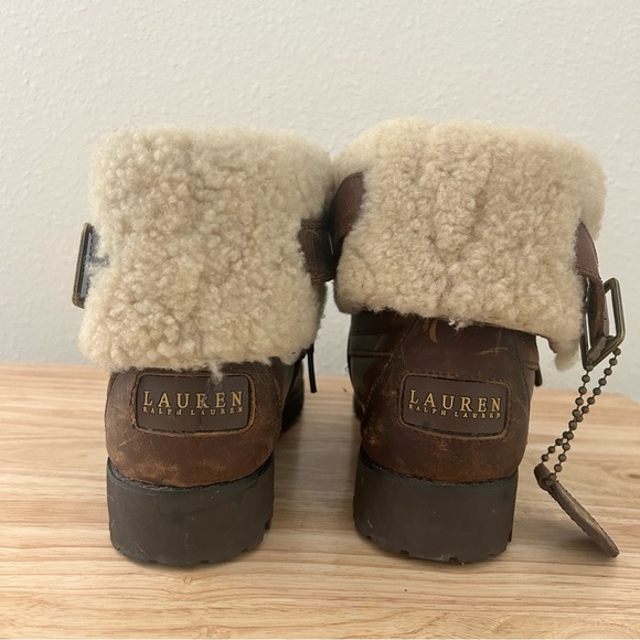 Ralph Lauren Brown Leather Shearling Boots | Cozy Winter Buckle Boots Size 7 - Picture 4 of 12